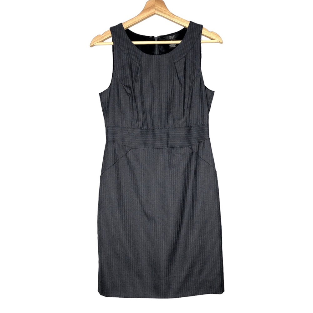 J. Crew Strip Charcoal Gray Mini Wool Dress Boat neck Sleeveless Office career